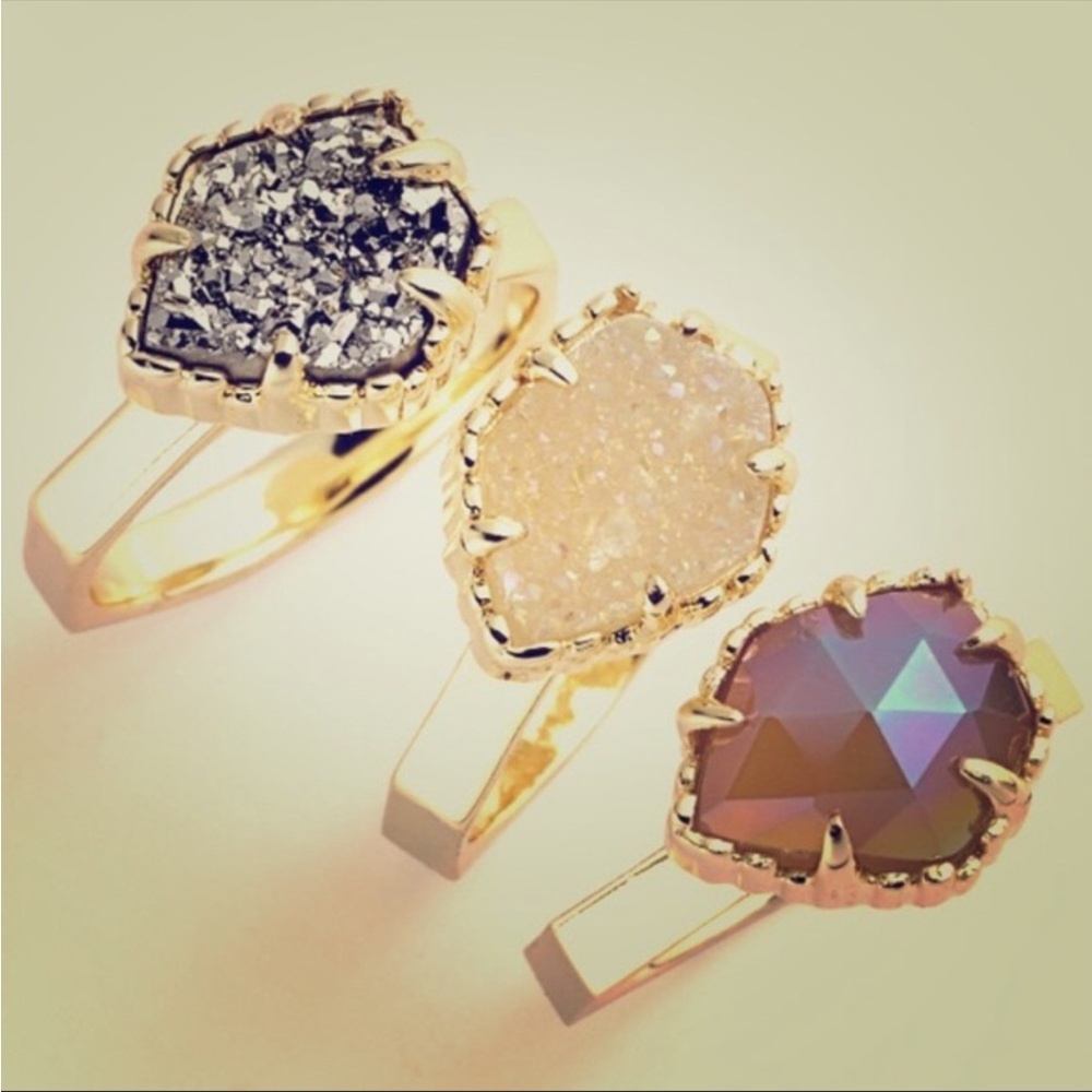 ISO bangles and iridescent agate rings Tessa size.